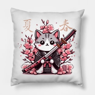 katana cat japanese culture Pillow