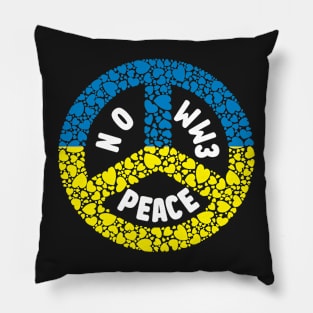 PRAYING FOR PEACE BLUE AND YELLOW HEART PEACE SYMBOL DESIGN Pillow