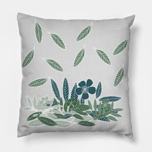 Falling green leaves and flowers Pillow