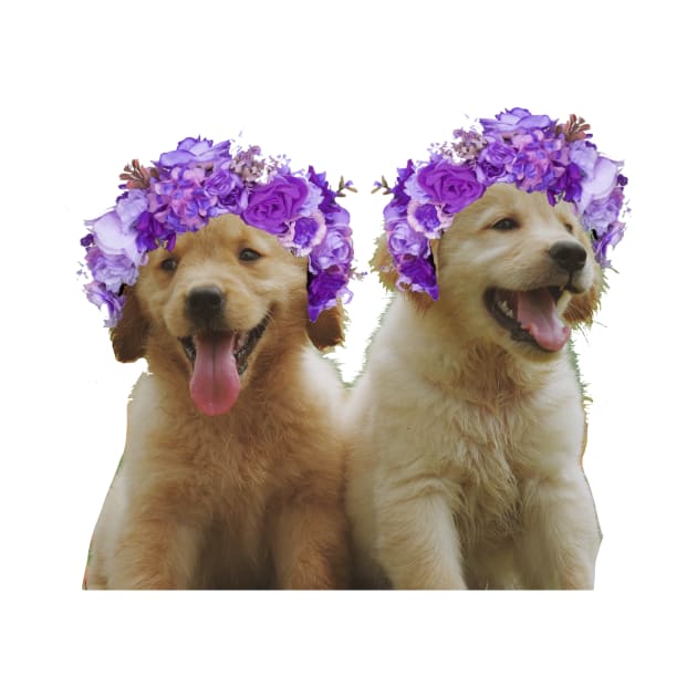 Cute golden retriever flower crowns by Sarahsartfulstudies