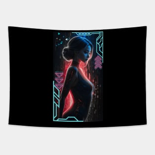 Cyberpunk Girl (Red) Tapestry