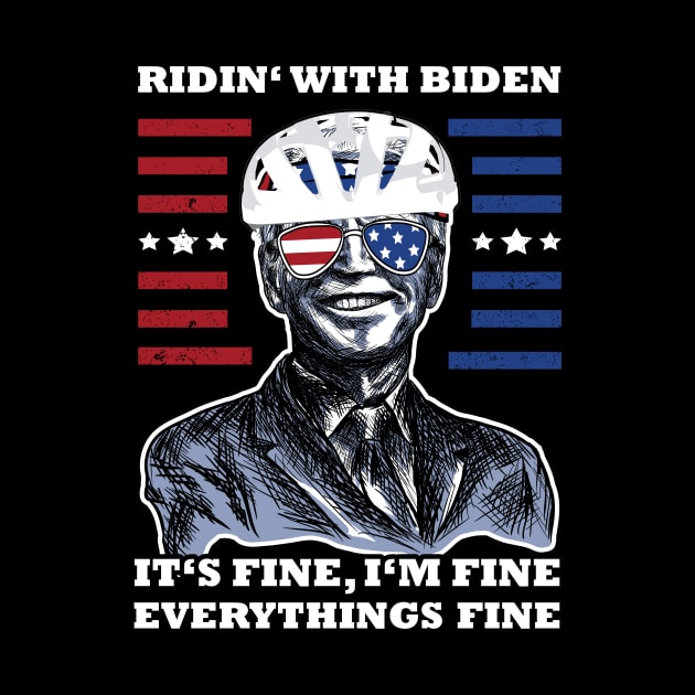 Bicycle Fall trap America Flag Sunglasses Ridin' with Biden It's Fine I'm Fine Everything It's Fine by jodotodesign