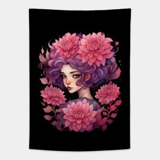 Pink dahlias flower girl Tapestry