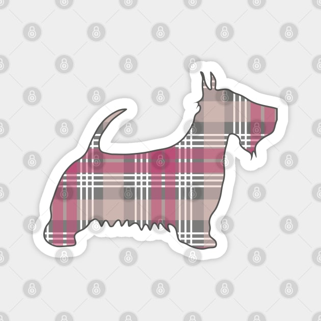 Pink, Grey and White Tartan Scottish Terrier Dog Silhouette Magnet by MacPean