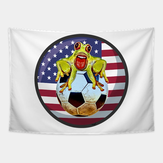 Soccer usa frog trend funny Tapestry by UMF - Fwo Faces Frog