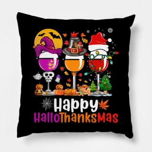 Happy Hallothanksmas Funny Wine Glasses Pillow