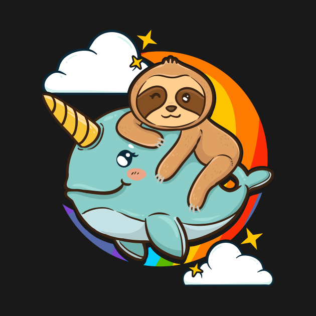Cute & Funny Sloth Riding Narwhal Animal Friends by theperfectpresents