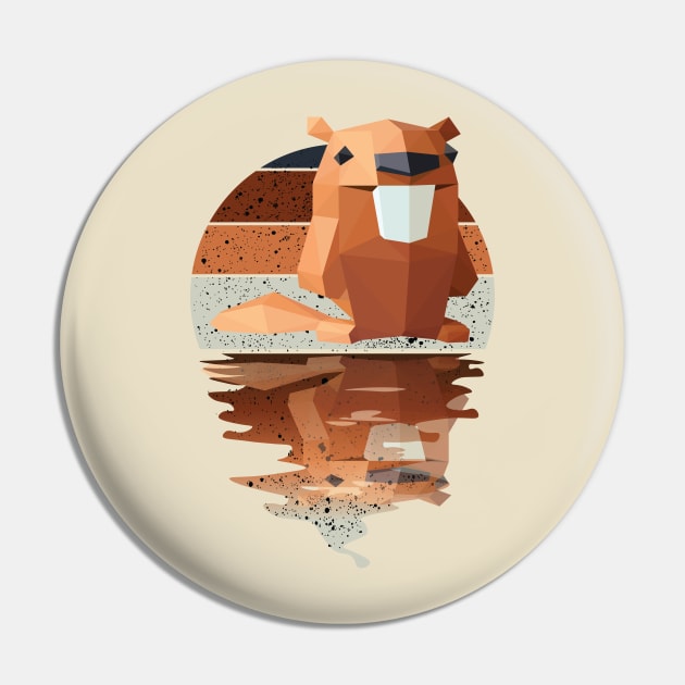 Vintage cute Beaver reflected on lights of moon Pin by mutarek