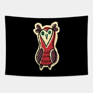 Tall and Red Simple Owl Illustration Tapestry