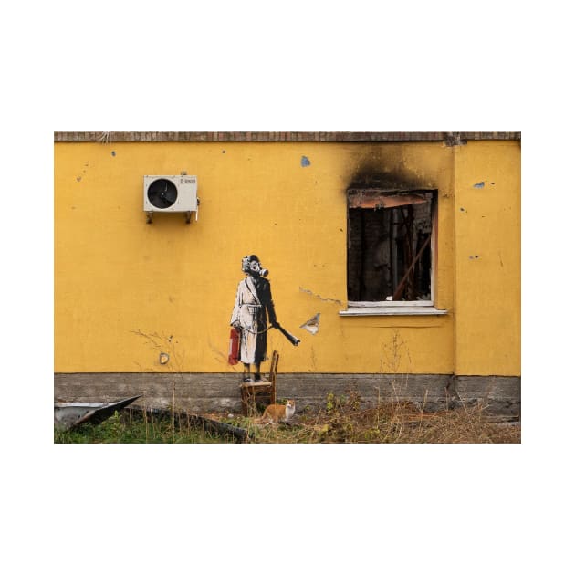 Banksy Lady in Curlers Robe Gas Mask w/ Fire Extinguisher by foozler