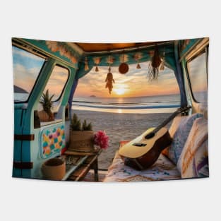 Vanlife on a beach Tapestry