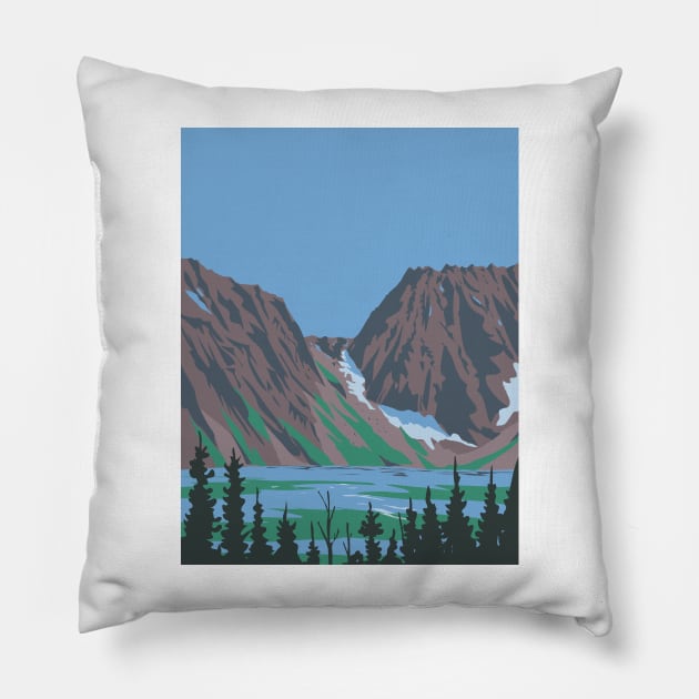 Aasgard Pass or Colchuck Pass in Alpine Lakes Wilderness Area Washington State WPA Poster Art Pillow by retrovectors