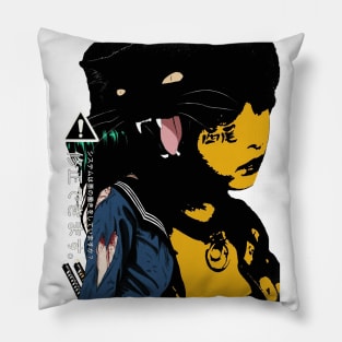 Black Cat Japanese Cyberpunk Pillow