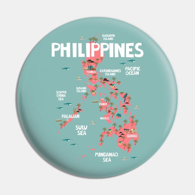 Philippines Illustrated Map Pin by JunkyDotCom