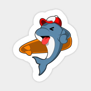 Dolphin as Surfer with Surfboard Magnet