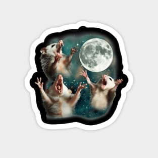 Three Possum Moon  3 Opossum Weird Cursed Meme Magnet