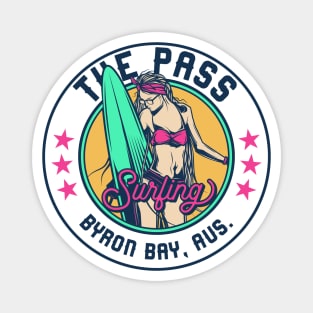 Retro Surfer Babe Badge The Pass Byron Bay Australia Magnet