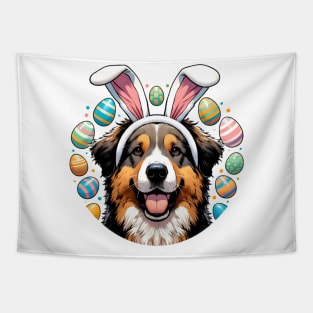 Mountain Cur Enjoys Easter with Bunny Ears Fun Tapestry