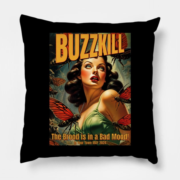 Buzzkill: Evil Cicada Pulp Film Pillow by SunGraphicsLab