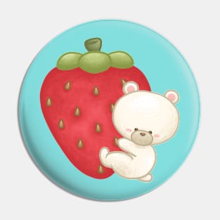 Polar Bear Hug Big Strawberry Pin