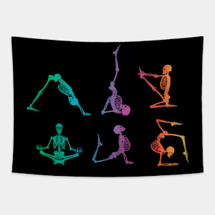 Funny Skeleton Yoga Poses Colorful Skeleton Fitness Gym Tapestry