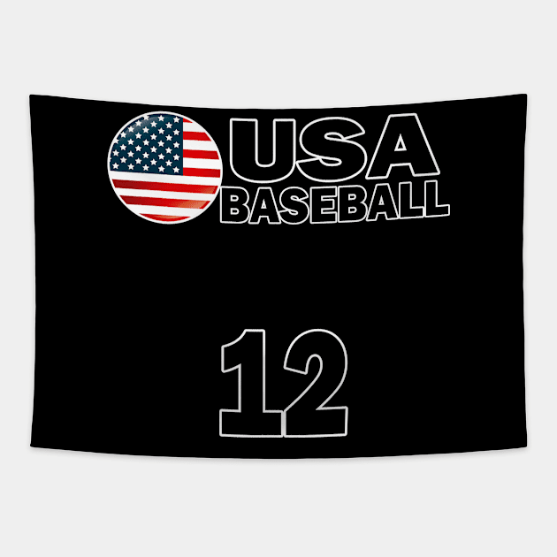 USA Baseball Number 12 T-shirt Design Tapestry by werdanepo