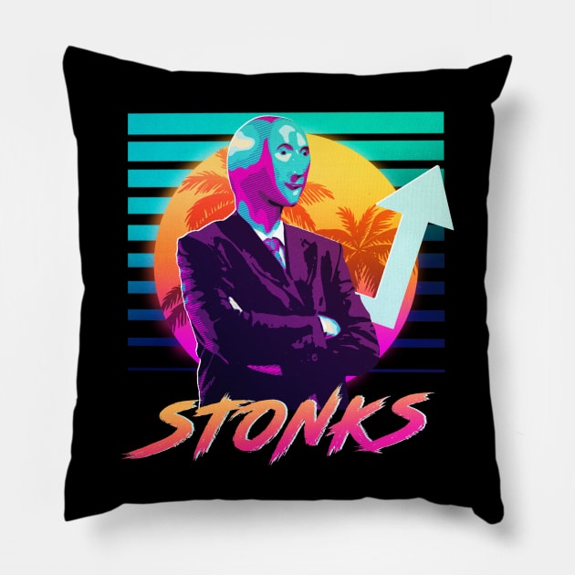 Stonks, Dank memes, vintage v1 Pillow by QuantumDesigns