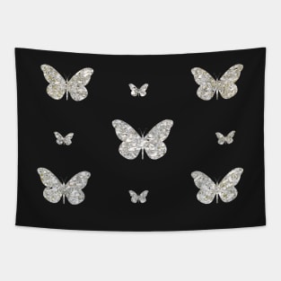 Silver Faux Glitter Butterflies Tapestry