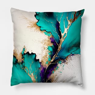 Turquoise Leaves - Abstract Alcohol Ink Resin Art Pillow