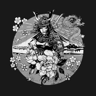 Retro Japanese Girl Samurai Dragon Kanji Symbol Character 632 T-Shirt