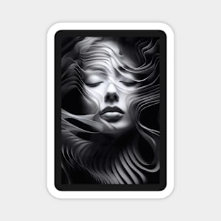 Abstract art of woman with psychedelic lines of light silver, and dark hues Magnet