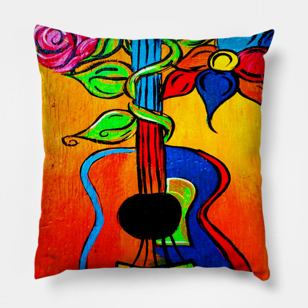 Spanish Guitar Painting Mexican Folk Art Gifts Pillow Teepublic