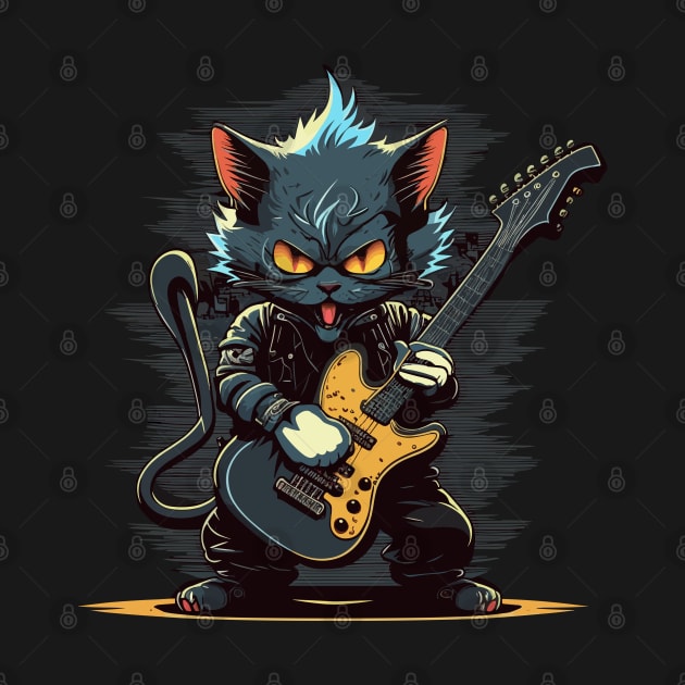 Retro 90s Cat Playing Guitar Gifts Guitarist Concert Guitar by KsuAnn