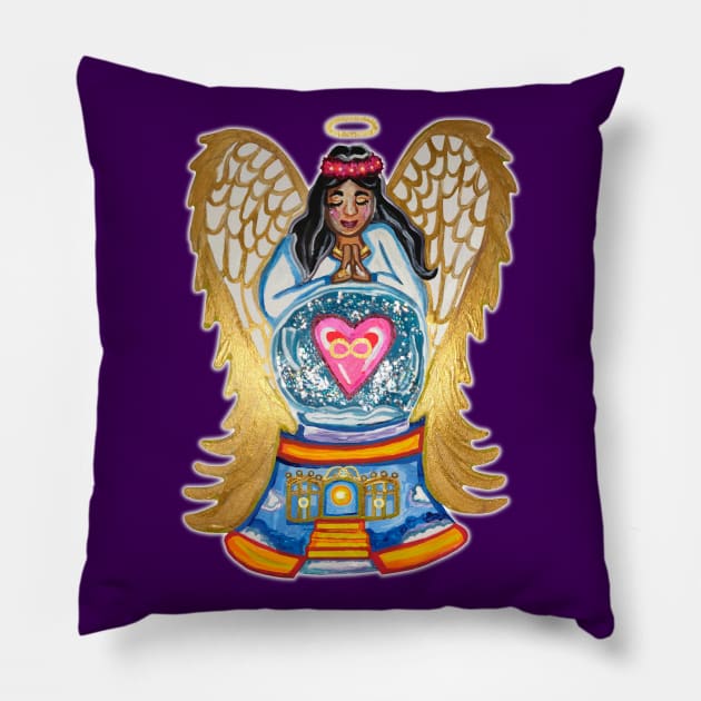 Heavenly Eternal Love Infinity Angel Snowglobe Pillow by Art by Deborah Camp