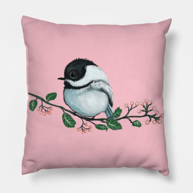 Black capped Chickadee Pillow by Artofokan