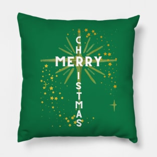 Christmas Cross and Star White Letters on Green Pillow