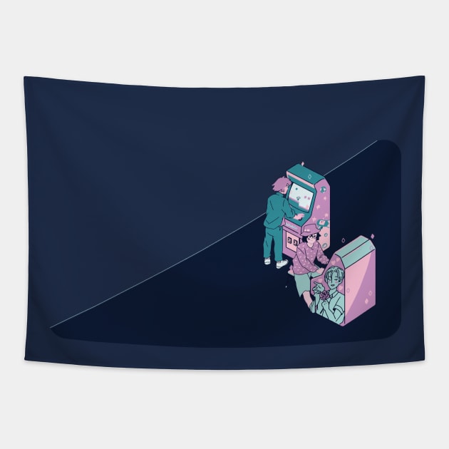 Boy Girl Anime Gaming Arcade Tapestry by Nomi