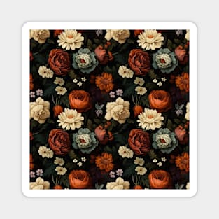 Dutch Nocturne: Luminous Floral Pastoral on Black Canvas Magnet