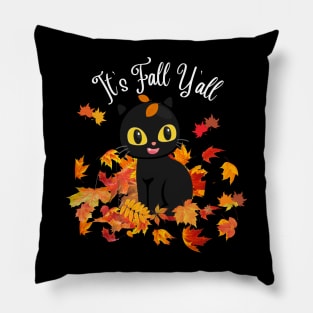 It's fall y'all Black Cats Halloween Thanksgiving and Fall Color Lovers Pillow