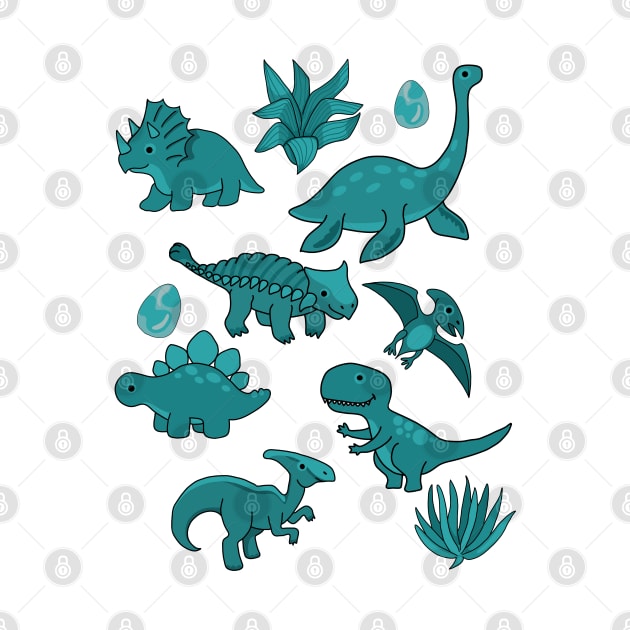Teal Dinosaurs by Slightly Unhinged