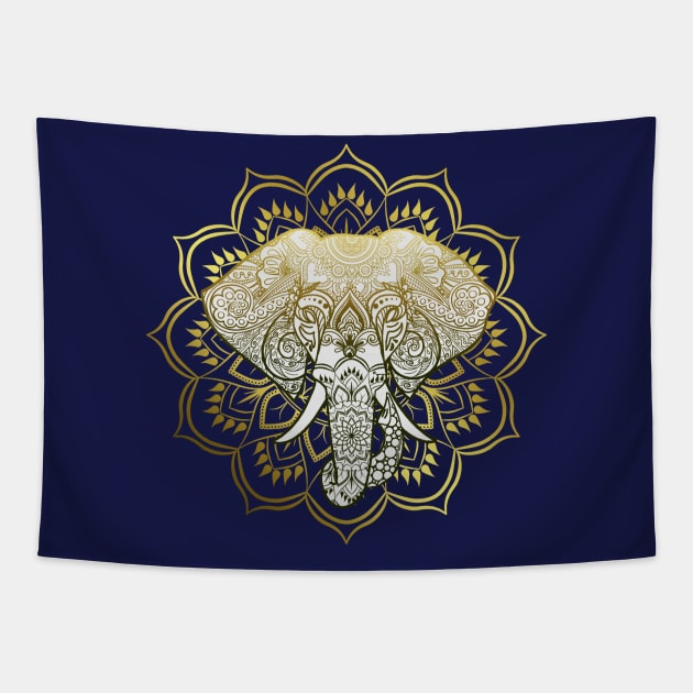 Golden Mandala Elephant Tapestry by Bluepress