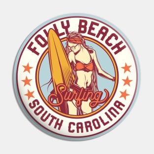 Vintage Surfing Badge for Folly Beach, South Carolina Pin