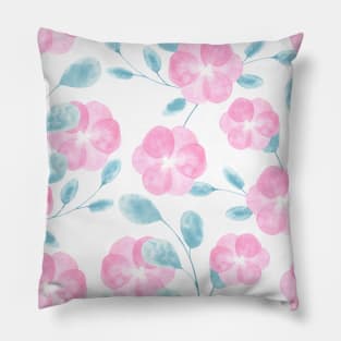 Cute Loose Watercolor Florals in Blue and Pink Pillow