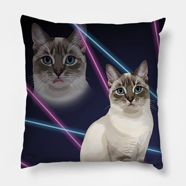 Funny 80s School Portrait Style with Cat Blep Pillow by CarleahUnique