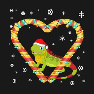 Cute Iguana Candy Cane Heart Funny Christmas Light Gift T-Shirt