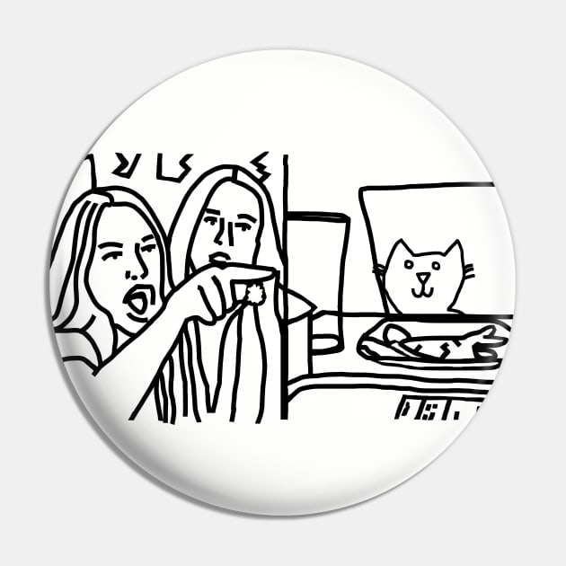 Woman Yelling at Cat Meme Humor Line Drawing Pin by ellenhenryart