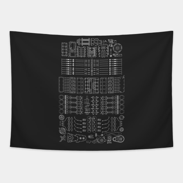 V8 Teardown (White) Tapestry by AutomotiveArt