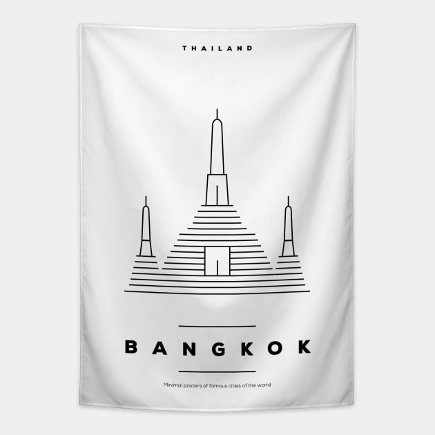 Bangkok Minimal Black Line Design Tapestry by kursatunsal