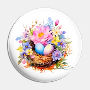 Nest of bird with eggs and flowers Pin