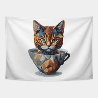 Geometric Cat in a Tea Cup Tapestry